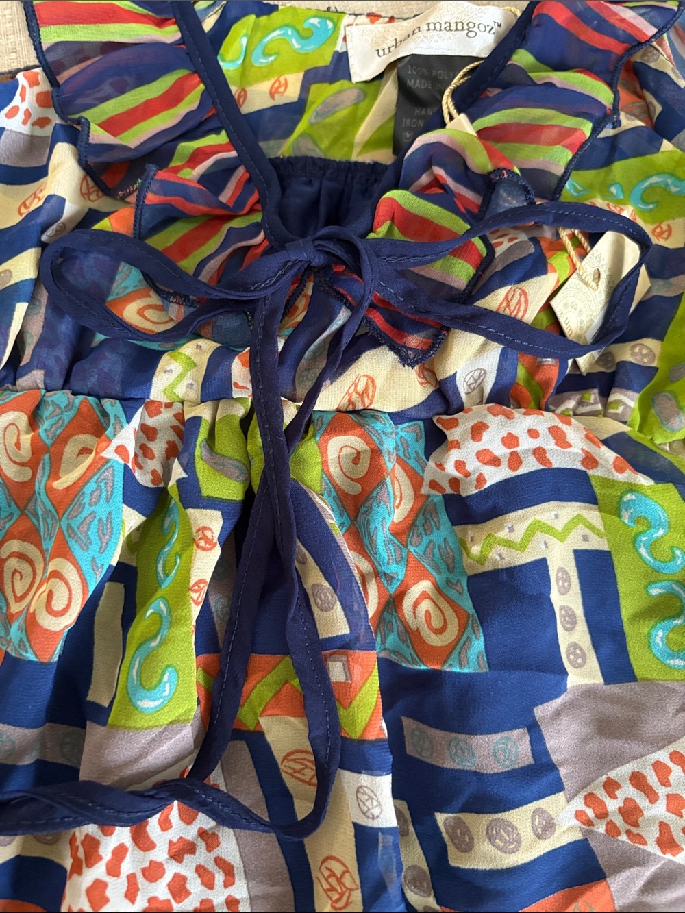 Colorful Geometric Print Ruffle Tank Top - Blue/Multi - Picture 3 of 7